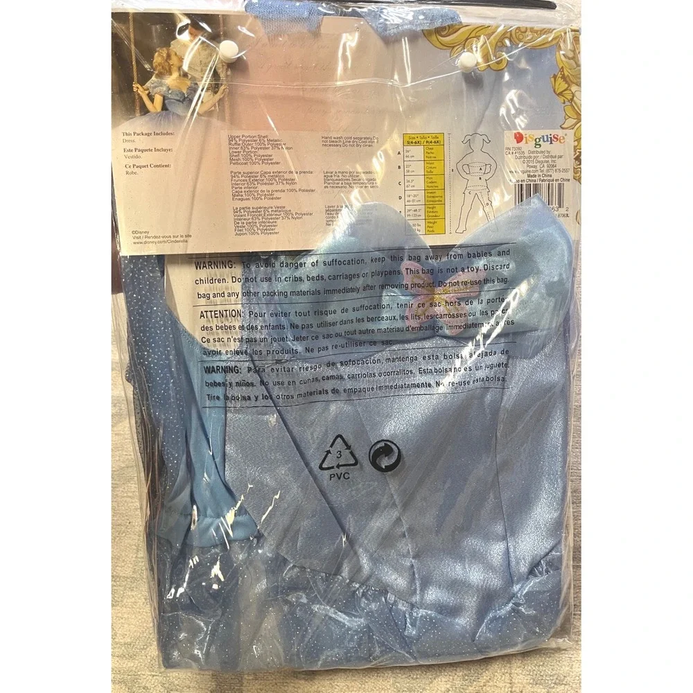 Disney Cinderella Deluxe Girls Costume Blue Princess Dress Size 4-6X NEW